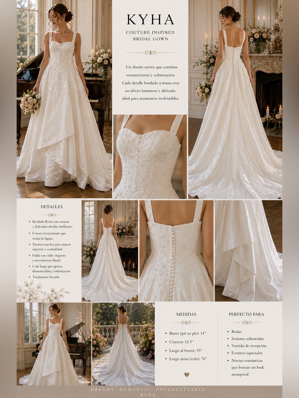 KYHA Couture Inspired Ivory Bridal Gown XS Beaded High Low Wedding Dress